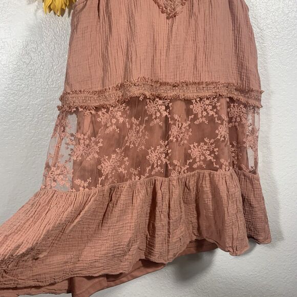 Altar’d State Rose Blush Sleeveless Embroidered Boho Dress Cotton Dress Size L - Picture 3 of 8